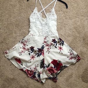 White floral lace romper
